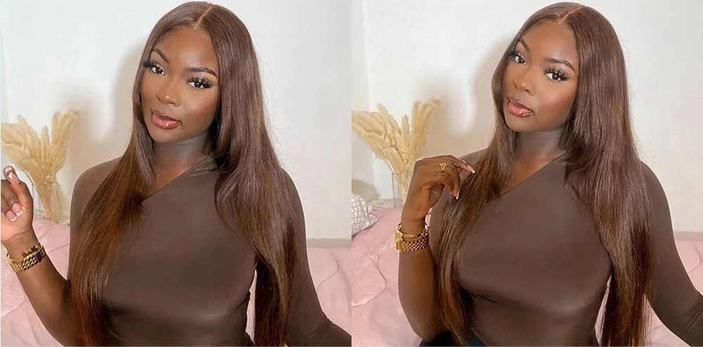 Chocolate Brown Bone Straight Preplucked Hd Lace Wig