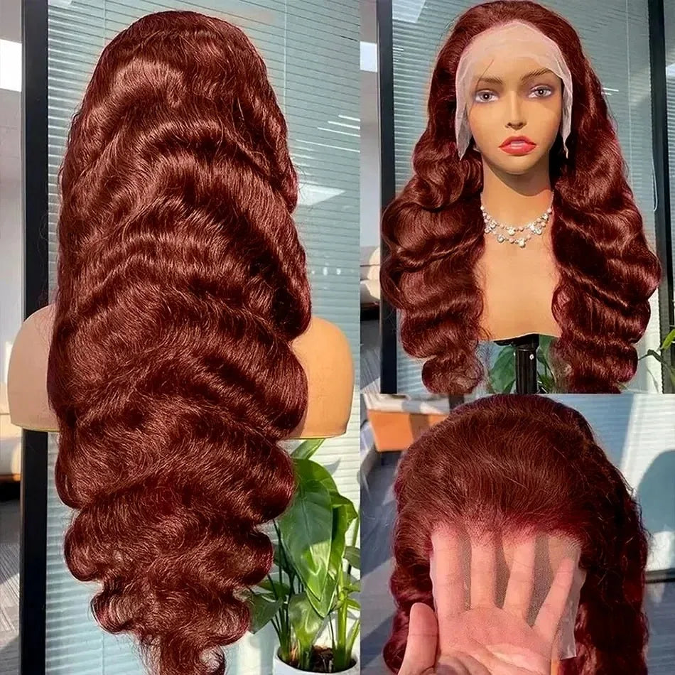 Body Wave Reddish Brown 13x6 Lace Front Wigs Human Hair Preplucked Auburn Colored Human Hair HD Lace Frontal Wig 200 Density