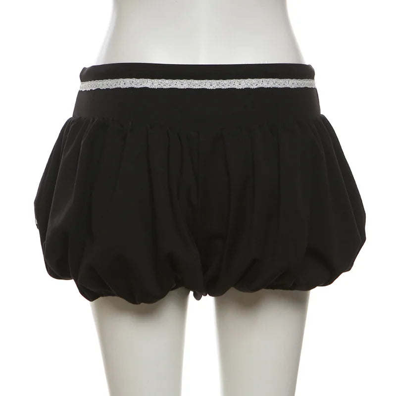 2 Piece Sets Women Outfit Lace See Though Patchwork Crop Top + Drawstring Skirts