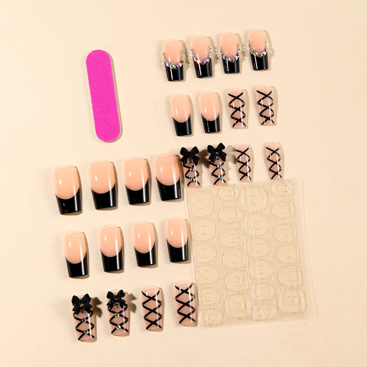 24pcs Long Ballet Press On Nails With 3D Bow Decor