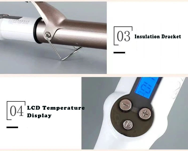 Electric Hair Curler Long Curling Tong Wand 9-38mm LCD Screen