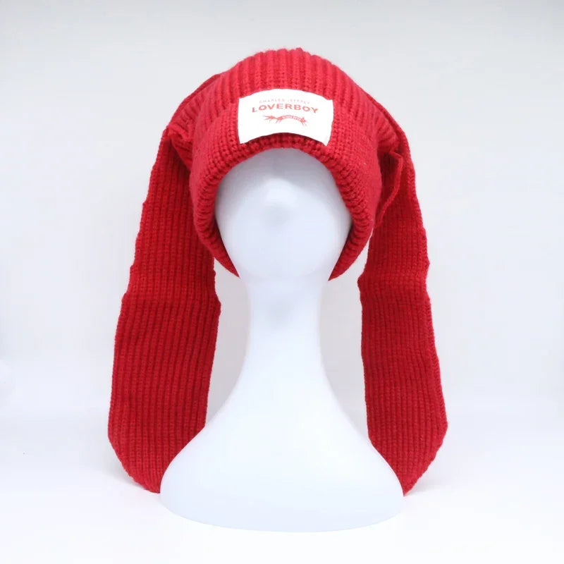 Hooded Lover Boy Knit Double-layer Fox Ear Hat Hip-hop Y2k