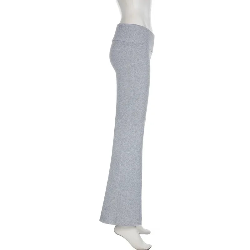 Basic Solid Flare Pants Slim Low-Waisted Boot Cut Pants