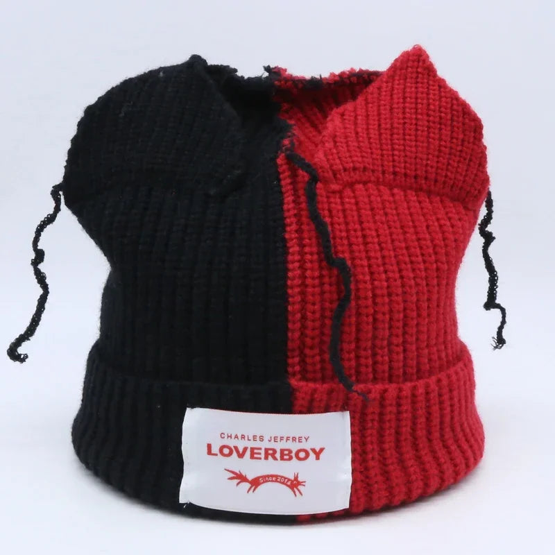 Hooded Lover Boy Knit Double-layer Fox Ear Hat Hip-hop Y2k