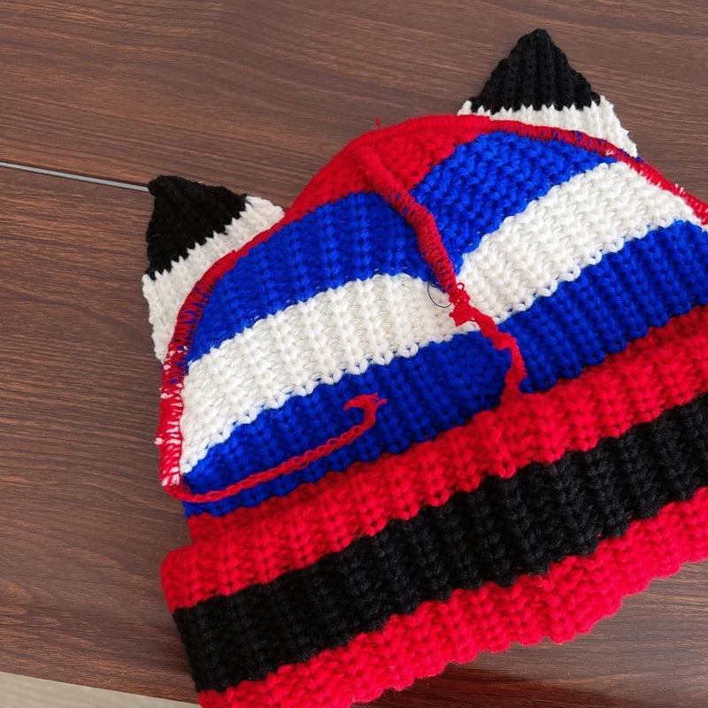 Hooded Lover Boy Knit Double-layer Fox Ear Hat Hip-hop Y2k