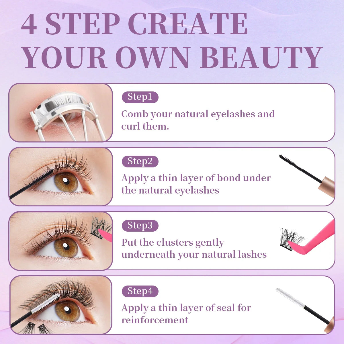 DIY Lash Extension Clusters with Bond&Seal Remover Tweezers Lash Brush eye Makeup tool