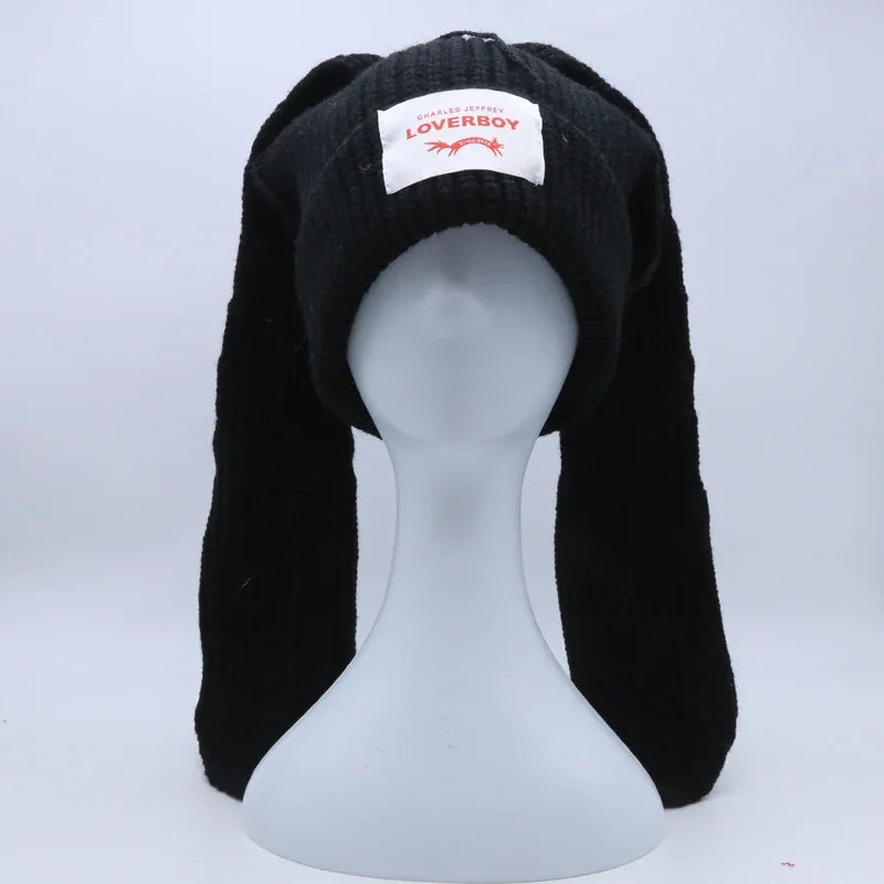 Hooded Lover Boy Knit Double-layer Fox Ear Hat Hip-hop Y2k