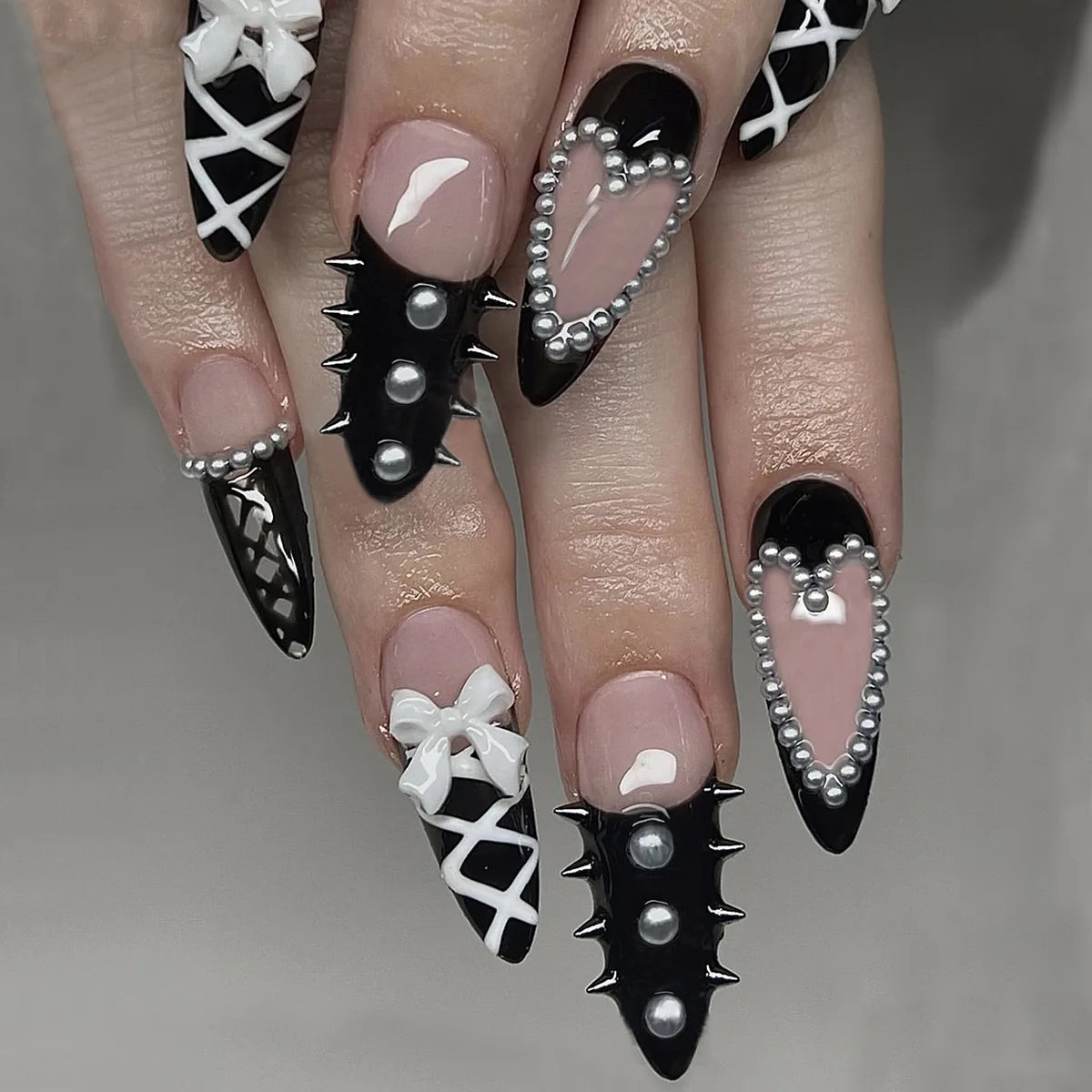 24pcs Long Ballet Press On Nails With 3D Bow Decor