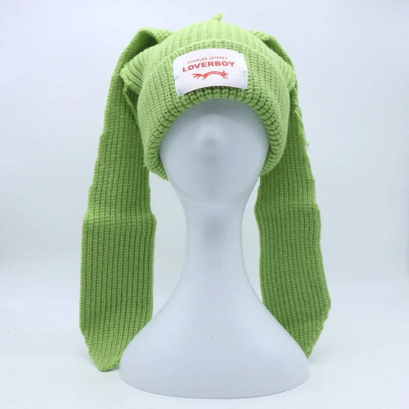 Hooded Lover Boy Knit Double-layer Fox Ear Hat Hip-hop Y2k