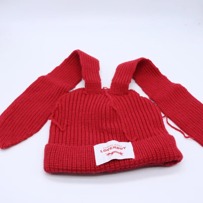 Hooded Lover Boy Knit Double-layer Fox Ear Hat Hip-hop Y2k