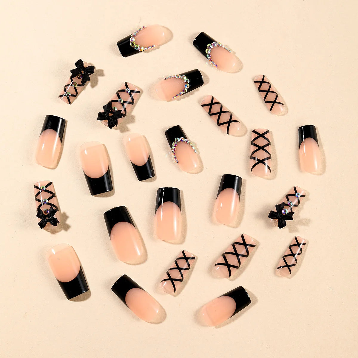 24pcs Long Ballet Press On Nails With 3D Bow Decor