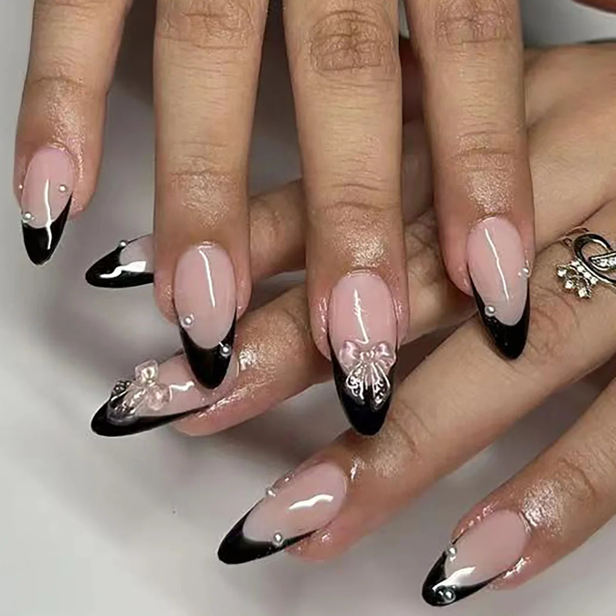 24pcs Long Ballet Press On Nails With 3D Bow Decor