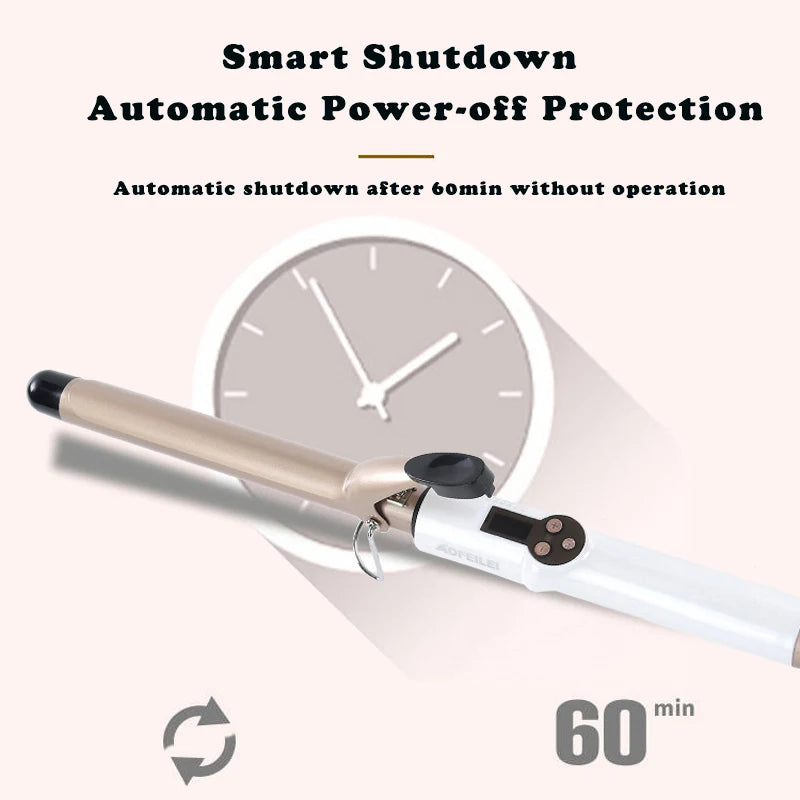 Electric Hair Curler Long Curling Tong Wand 9-38mm LCD Screen