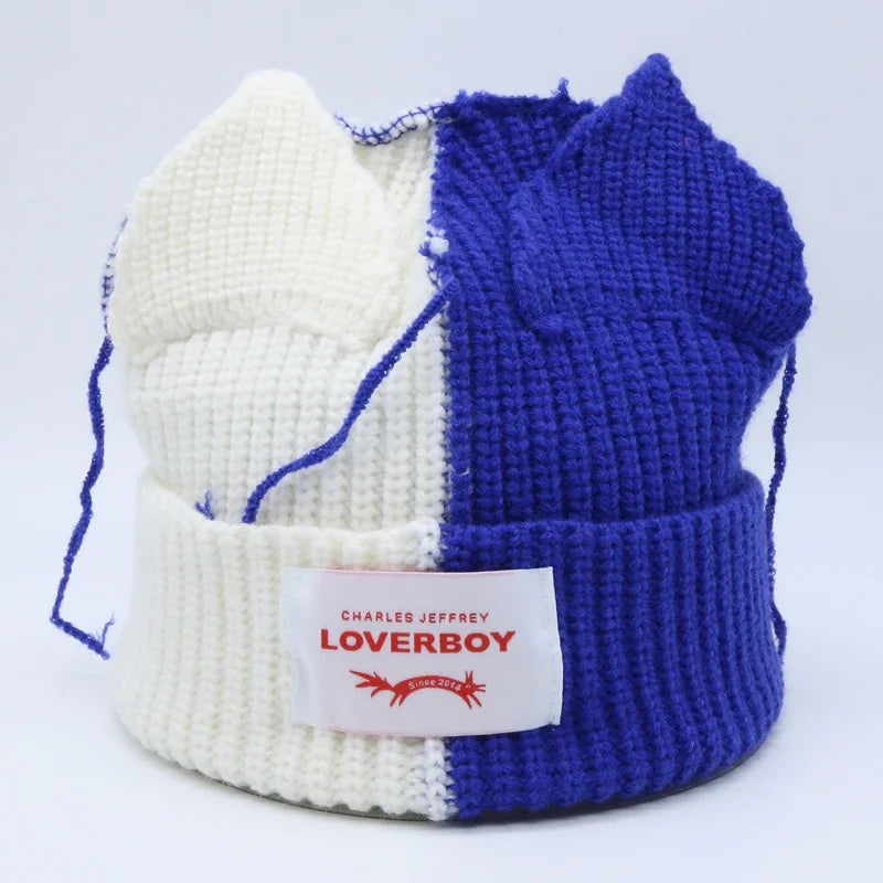 Hooded Lover Boy Knit Double-layer Fox Ear Hat Hip-hop Y2k