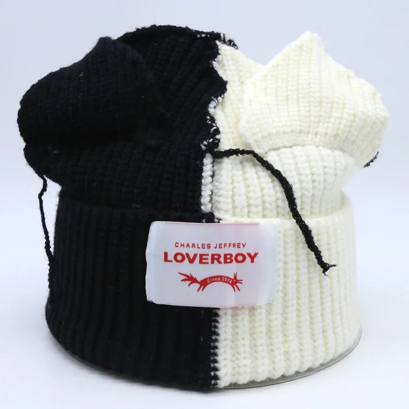 Hooded Lover Boy Knit Double-layer Fox Ear Hat Hip-hop Y2k