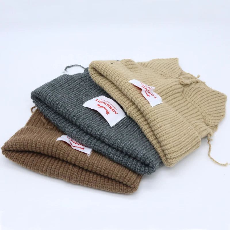 Hooded Lover Boy Knit Double-layer Fox Ear Hat Hip-hop Y2k