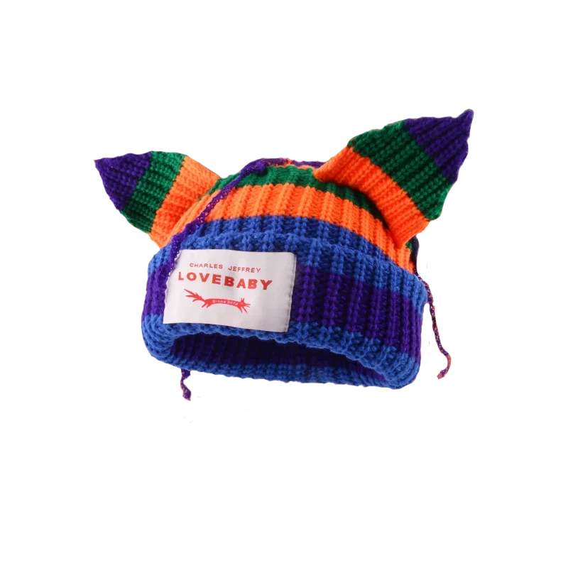 Hooded Lover Boy Knit Double-layer Fox Ear Hat Hip-hop Y2k