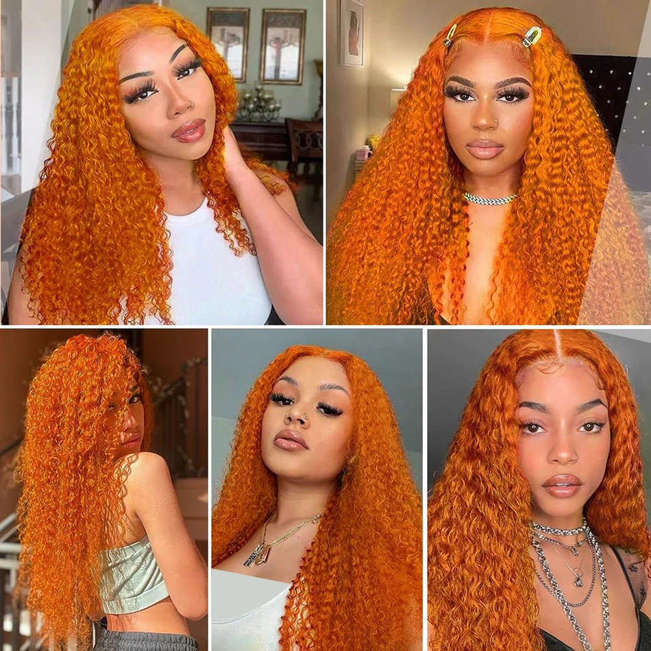 Orange Ginger Curly Lace Front Human Hair Wig Deep Wave 13X4 13X6 Hd Lace