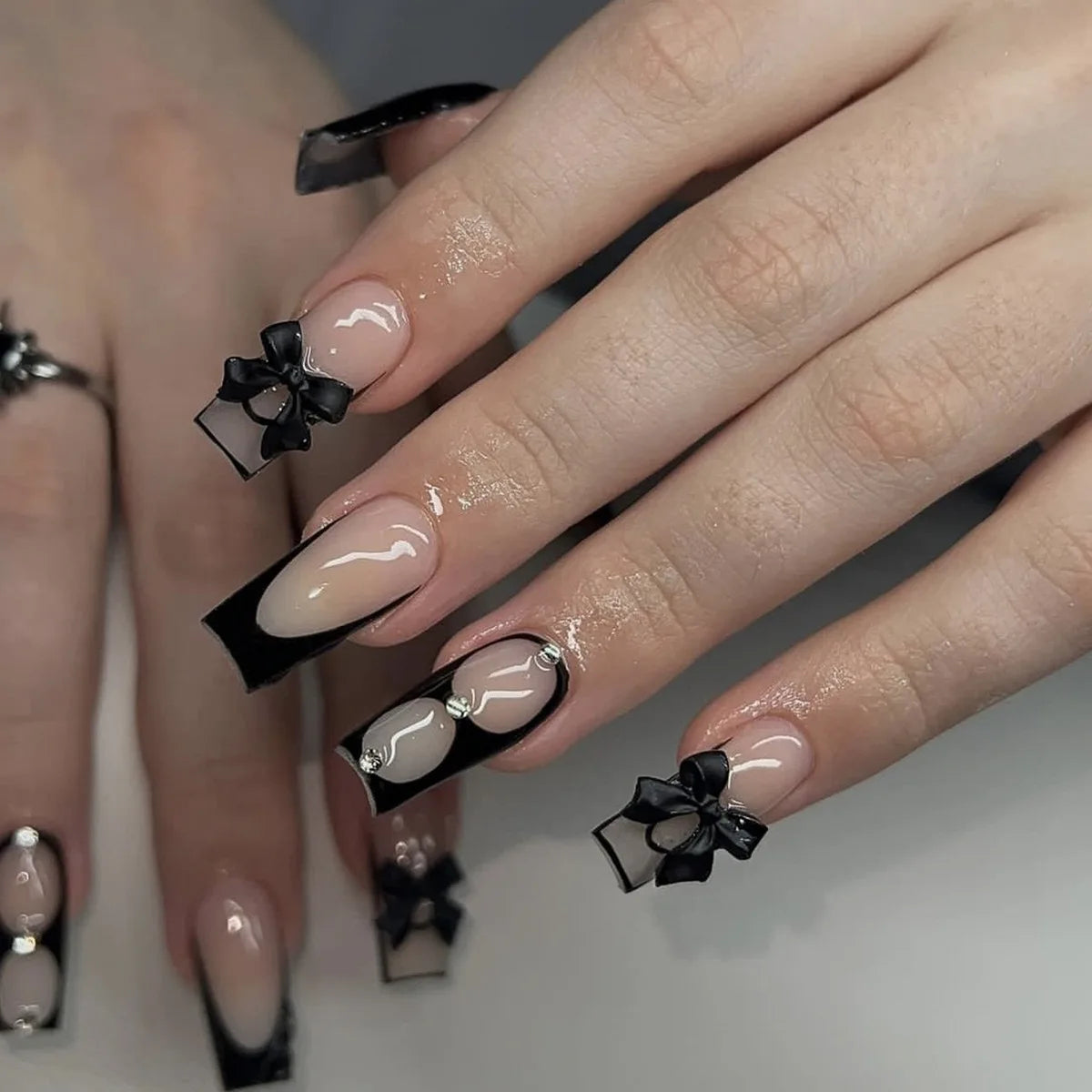 24pcs Long Ballet Press On Nails With 3D Bow Decor
