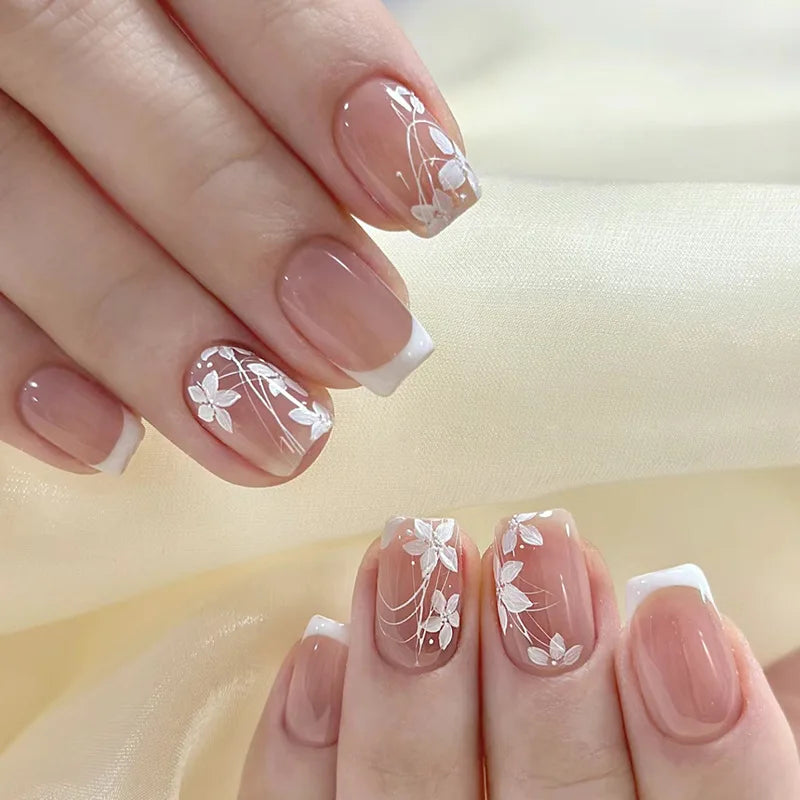 24pcs Long Ballet Press On Nails With 3D Bow Decor