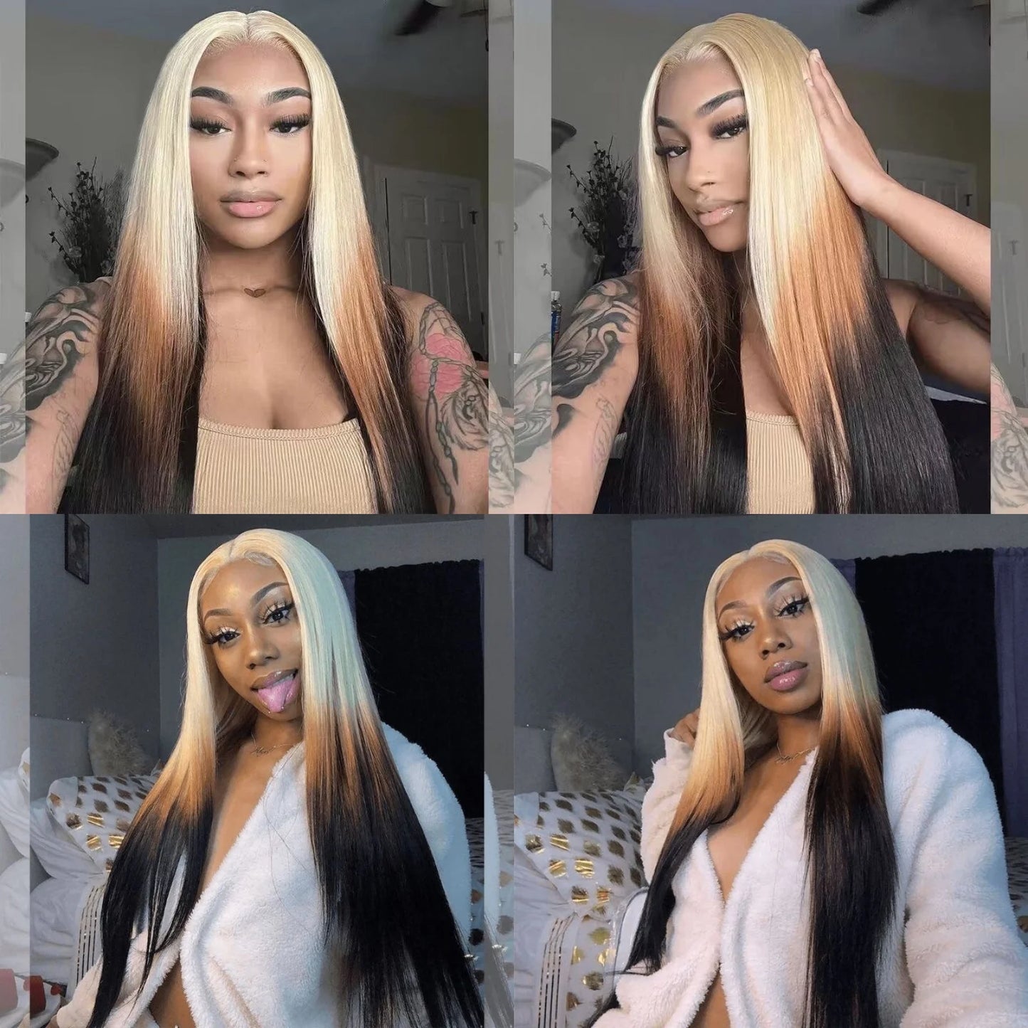 613 Blonde with Brown Ombre Wig Synthetic Lace Front Wig Long Straight Body Wave Frontal Gradient Colored Wigs for Women