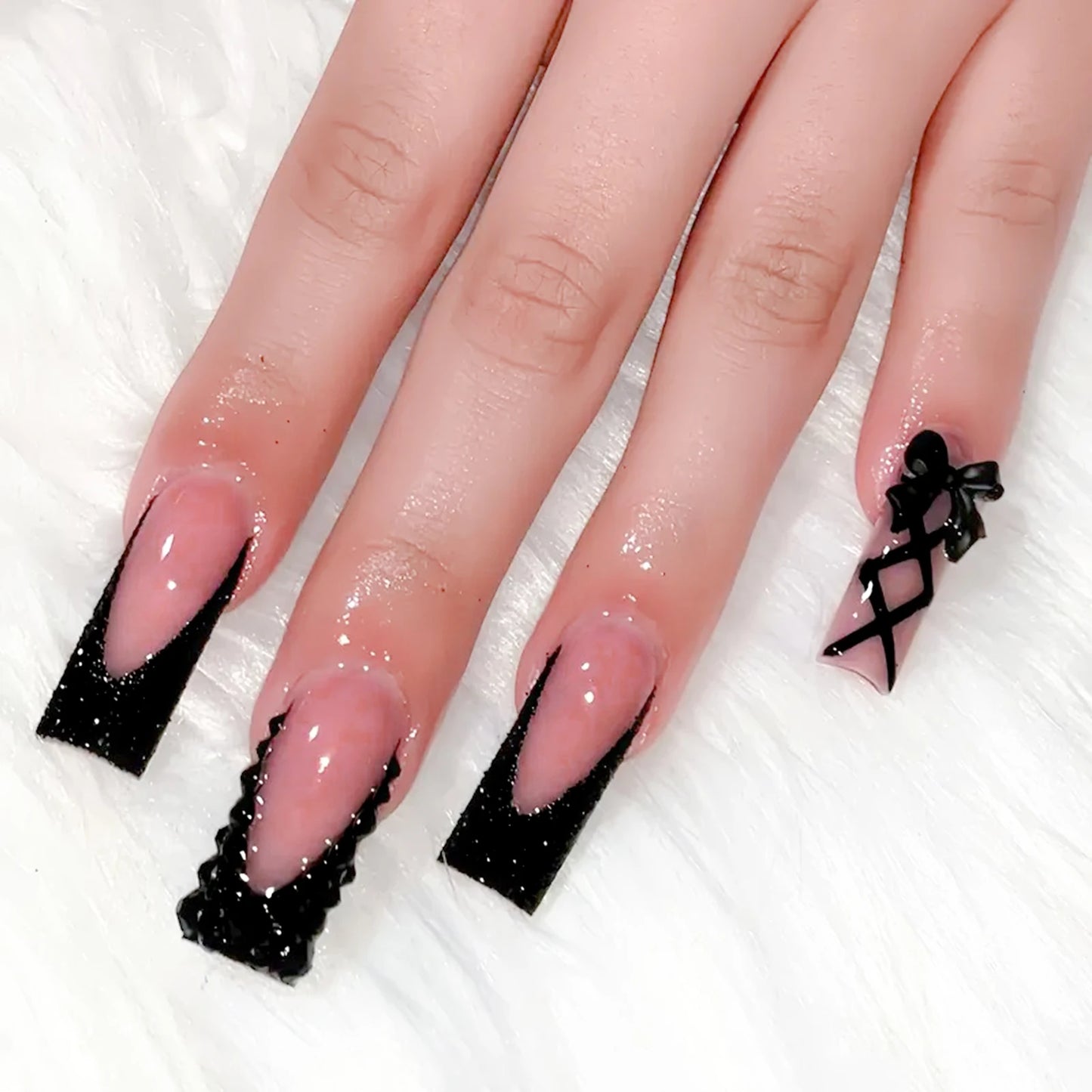 24pcs Long Ballet Press On Nails With 3D Bow Decor