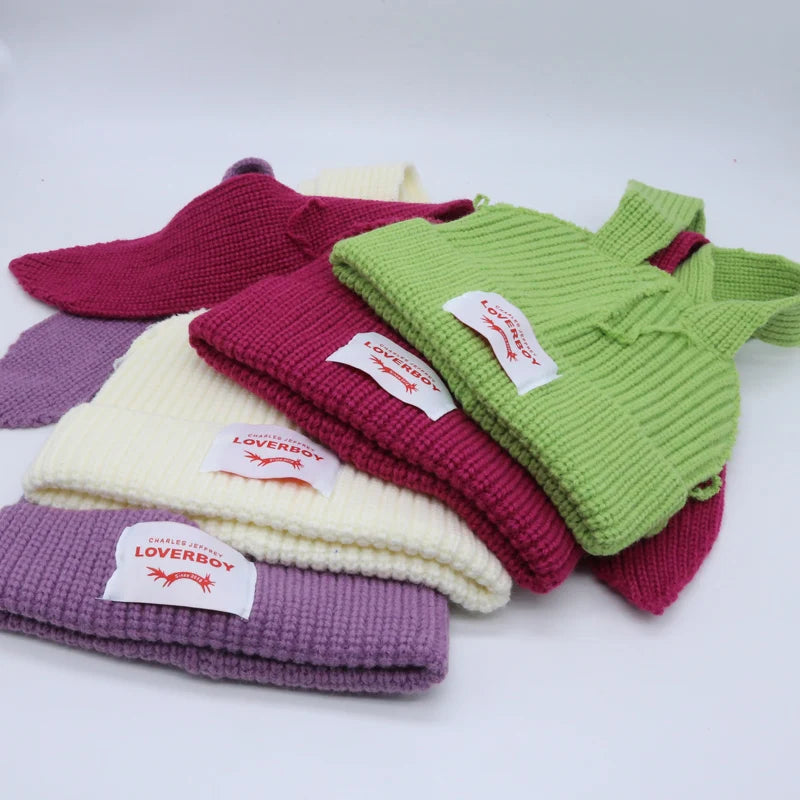Hooded Lover Boy Knit Double-layer Fox Ear Hat Hip-hop Y2k