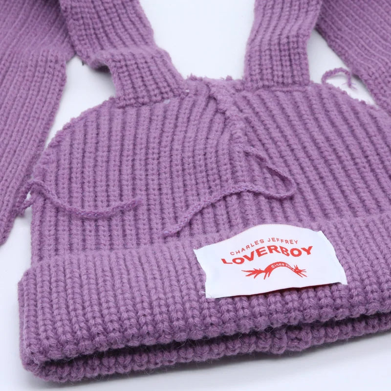 Hooded Lover Boy Knit Double-layer Fox Ear Hat Hip-hop Y2k