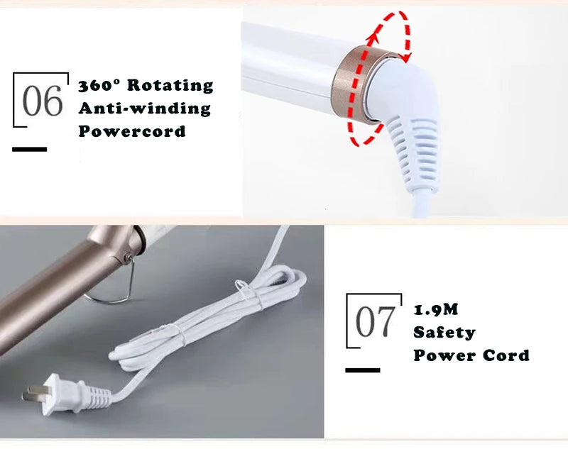 Electric Hair Curler Long Curling Tong Wand 9-38mm LCD Screen