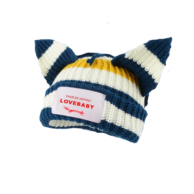Hooded Lover Boy Knit Double-layer Fox Ear Hat Hip-hop Y2k