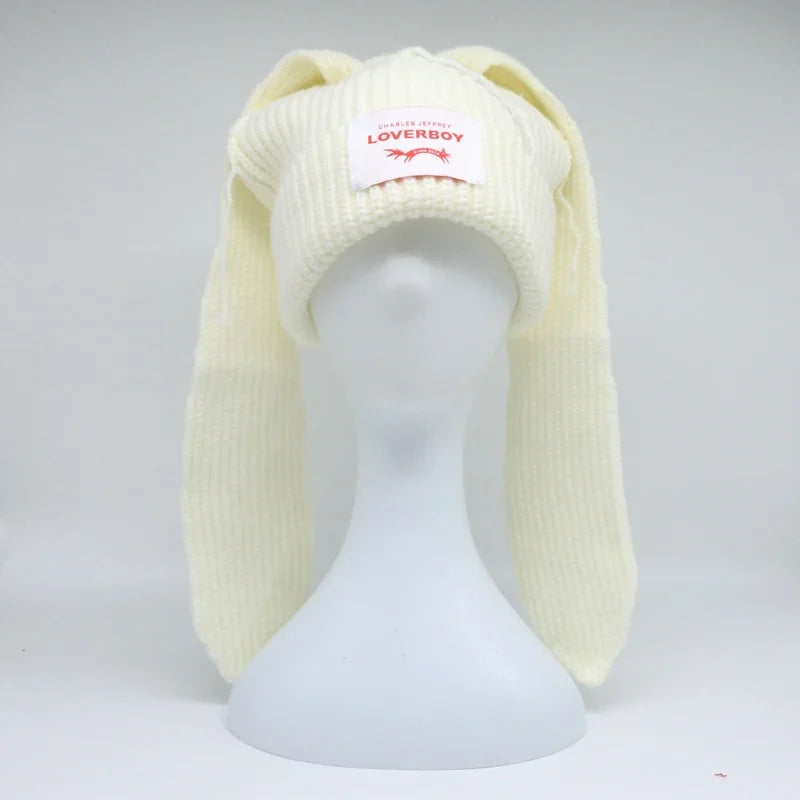 Hooded Lover Boy Knit Double-layer Fox Ear Hat Hip-hop Y2k