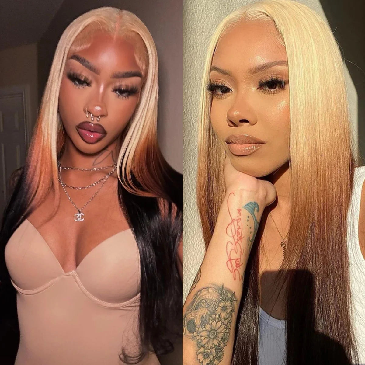 613 Blonde with Brown Ombre Wig Synthetic Lace Front Wig Long Straight Body Wave Frontal Gradient Colored Wigs for Women