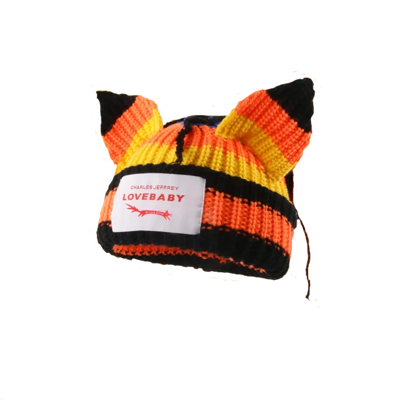 Hooded Lover Boy Knit Double-layer Fox Ear Hat Hip-hop Y2k