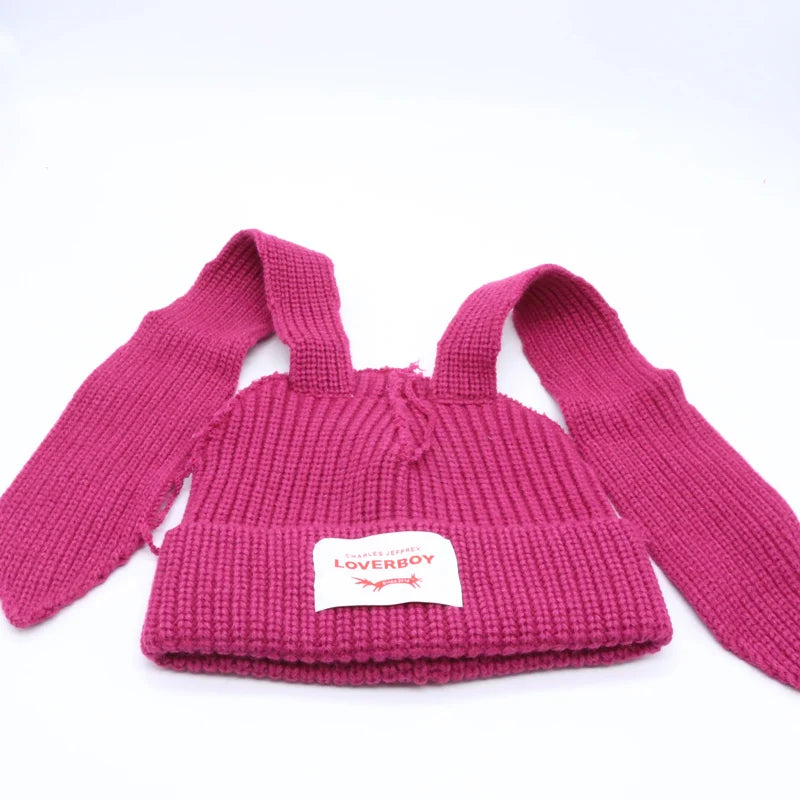 Hooded Lover Boy Knit Double-layer Fox Ear Hat Hip-hop Y2k