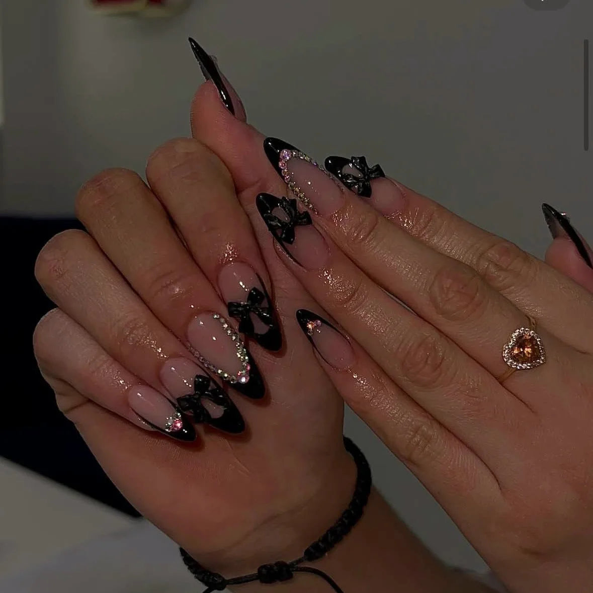24pcs Long Ballet Press On Nails With 3D Bow Decor