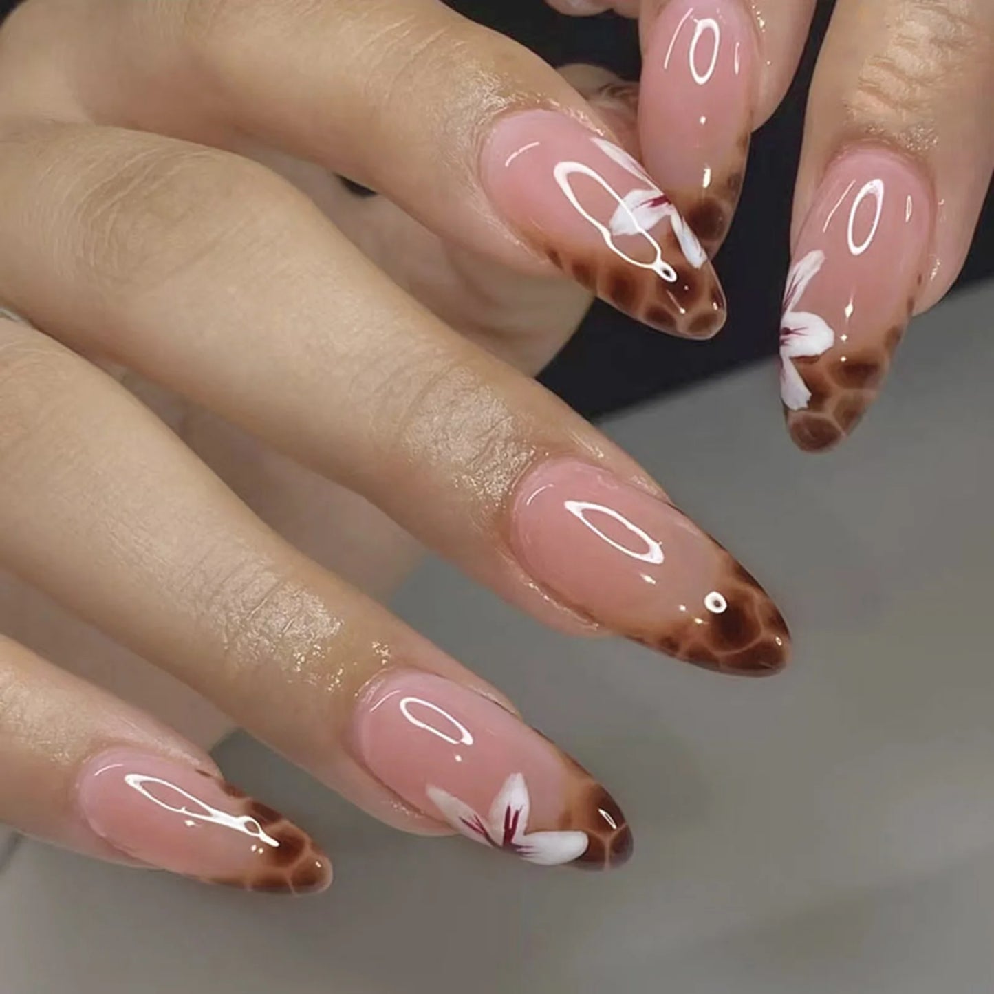 24Pcs Pink French Style Fake Nails 3D Bow Designs Short Square Press on Nails