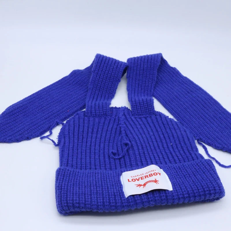 Hooded Lover Boy Knit Double-layer Fox Ear Hat Hip-hop Y2k