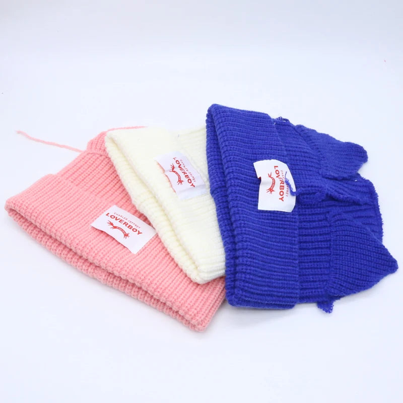 Hooded Lover Boy Knit Double-layer Fox Ear Hat Hip-hop Y2k