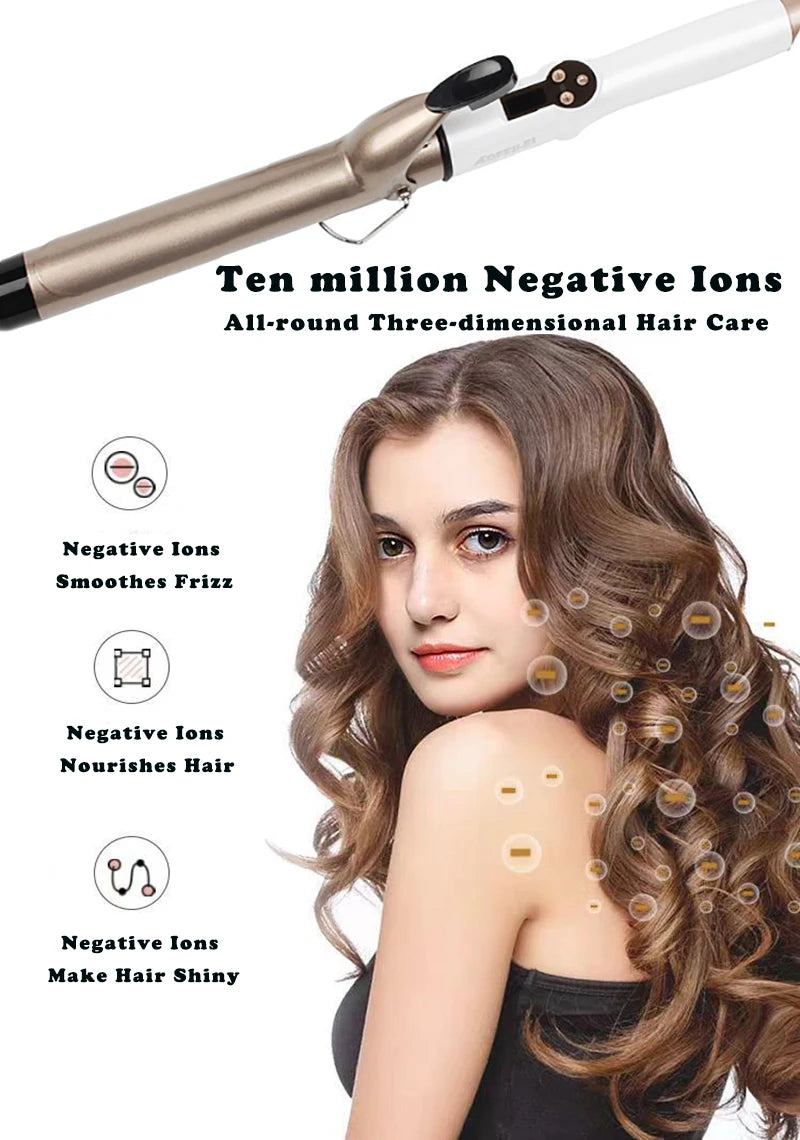 Electric Hair Curler Long Curling Tong Wand 9-38mm LCD Screen