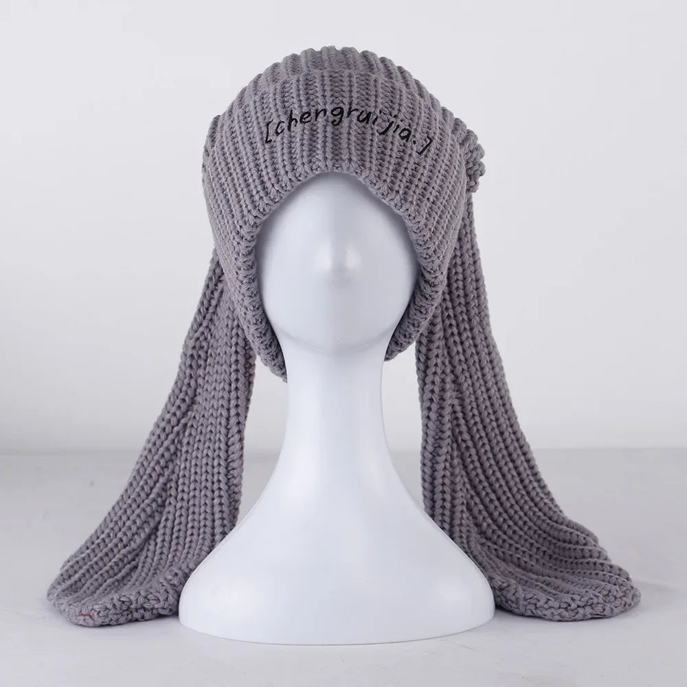 Hooded Lover Boy Knit Double-layer Fox Ear Hat Hip-hop Y2k