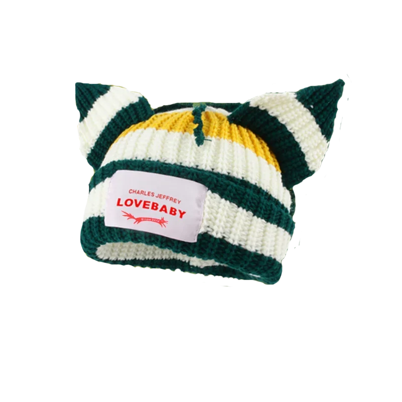 Hooded Lover Boy Knit Double-layer Fox Ear Hat Hip-hop Y2k