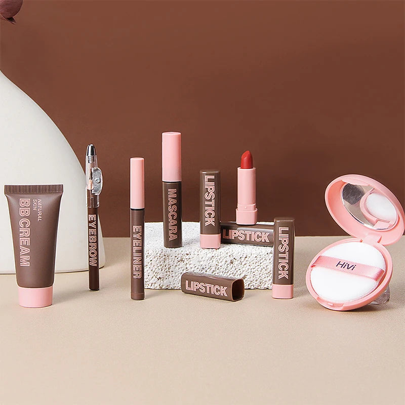 9-piece Lipstick Powder Mascara Eyebrow Pencil Set