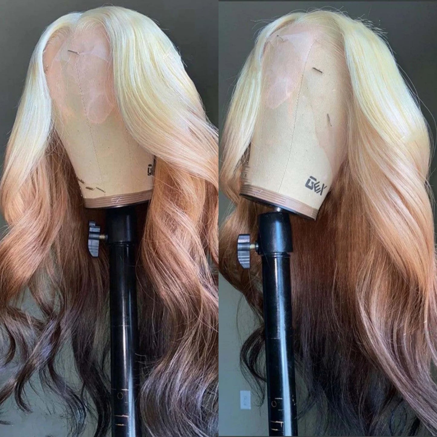 613 Blonde with Brown Ombre Wig Synthetic Lace Front Wig Long Straight Body Wave Frontal Gradient Colored Wigs for Women