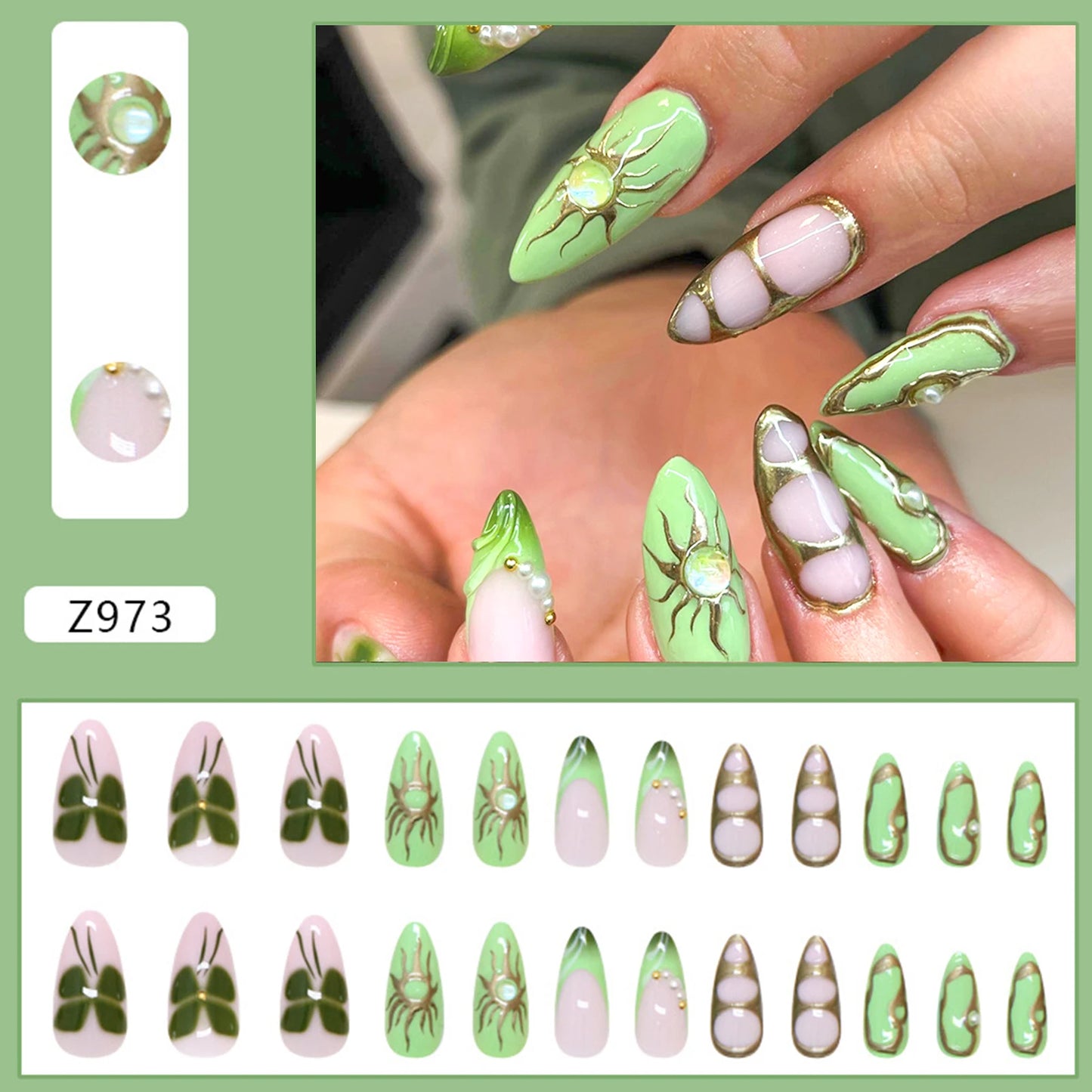 24pcs White Flower Fake Nail Yellow Pink Blush Almond Shaped Press on Nails