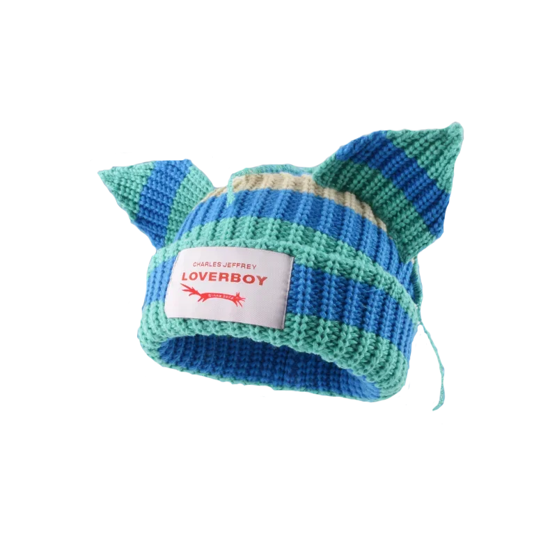 Hooded Lover Boy Knit Double-layer Fox Ear Hat Hip-hop Y2k