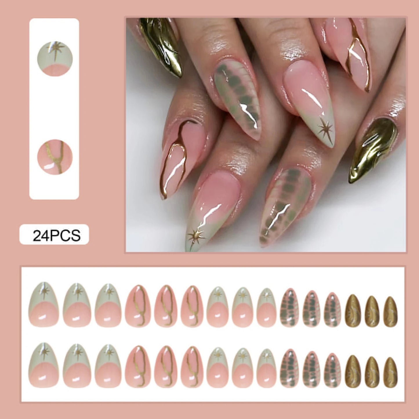 24pcs White Flower Fake Nail Yellow Pink Blush Almond Shaped Press on Nails