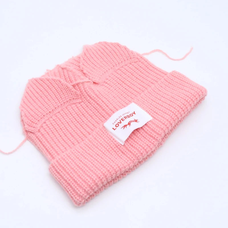 Hooded Lover Boy Knit Double-layer Fox Ear Hat Hip-hop Y2k