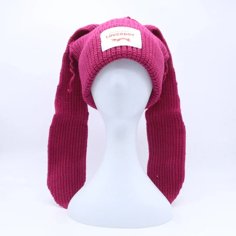 Hooded Lover Boy Knit Double-layer Fox Ear Hat Hip-hop Y2k