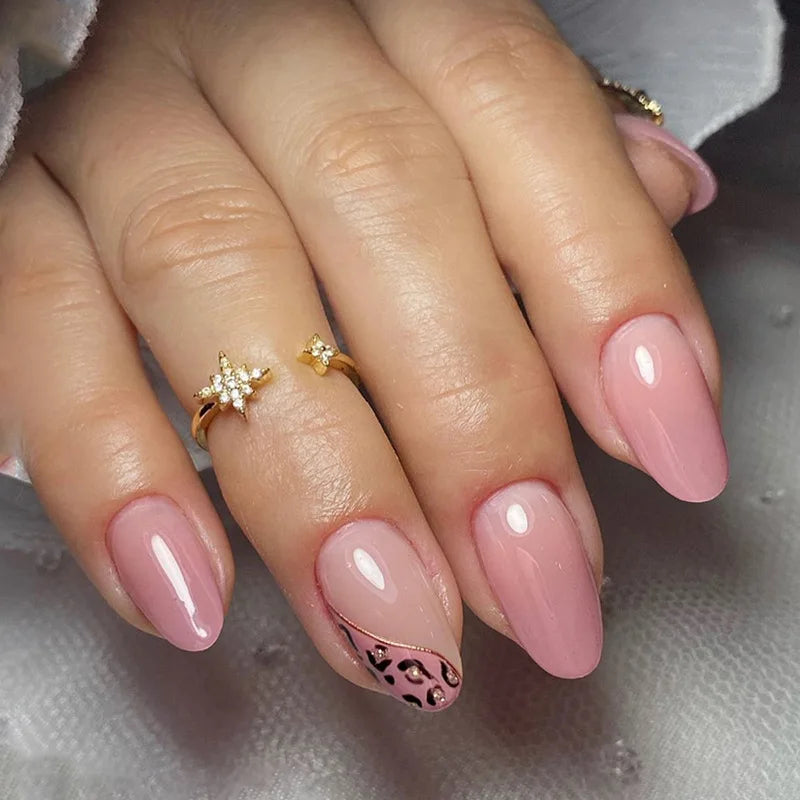 24Pcs Pink French Style Fake Nails 3D Bow Designs Short Square Press on Nails