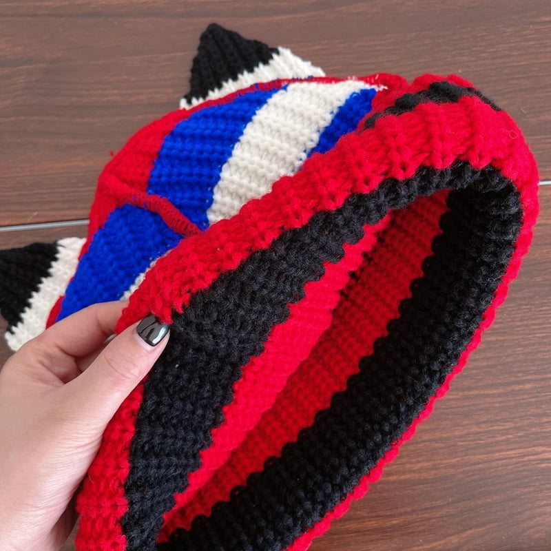 Hooded Lover Boy Knit Double-layer Fox Ear Hat Hip-hop Y2k
